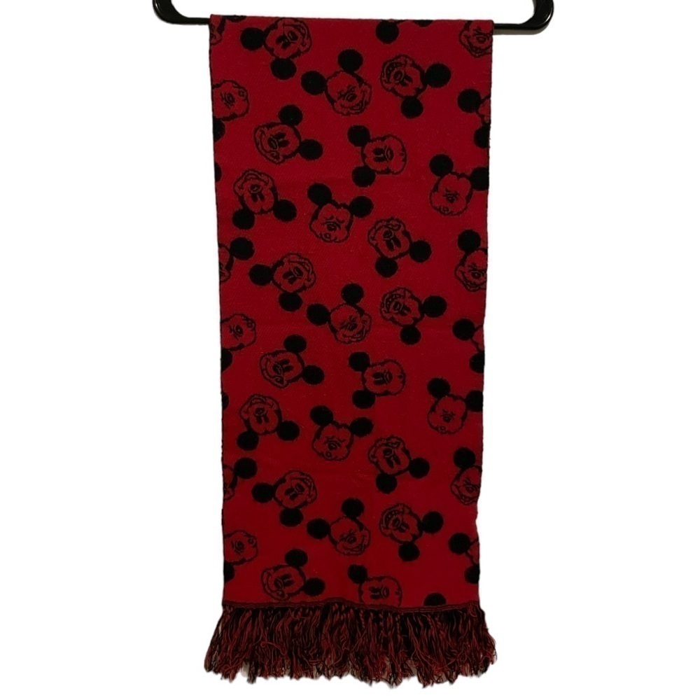 Vintage Mickey Mouse Red & Black Reversible Fringe Scarf